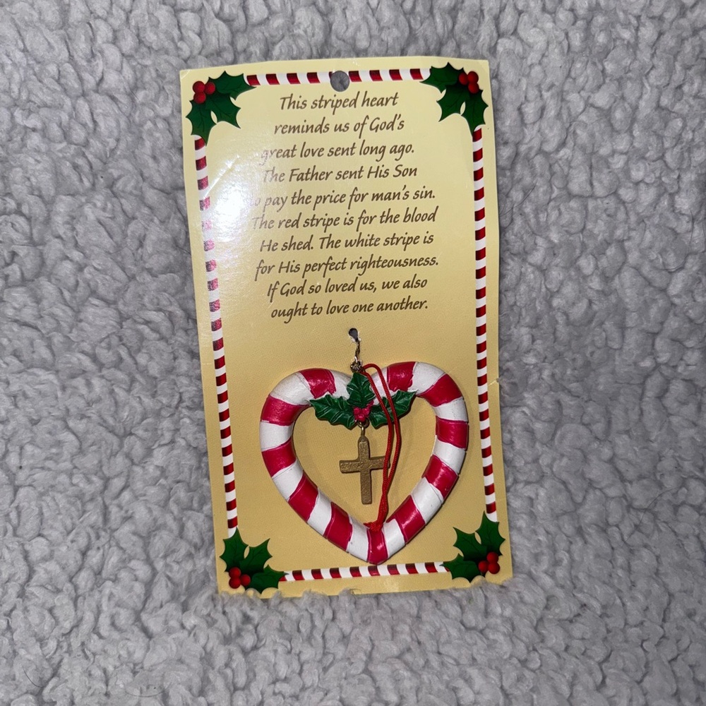 Striped Heart Ornament with Cross